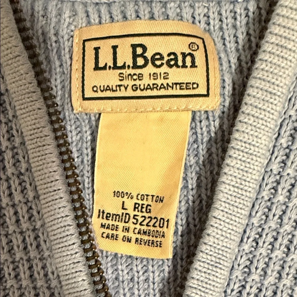 LL Bean Sweater Men’s L Organic Cotton Waffle Knit Quarter Zip Blue Cabincore